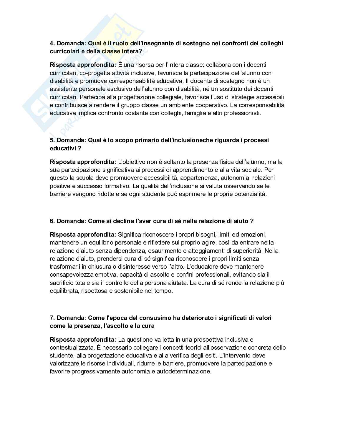 Risposte aperte Pedagogia dell'intervento educativo speciale, paniere con data 03/02/2026  Pag. 2