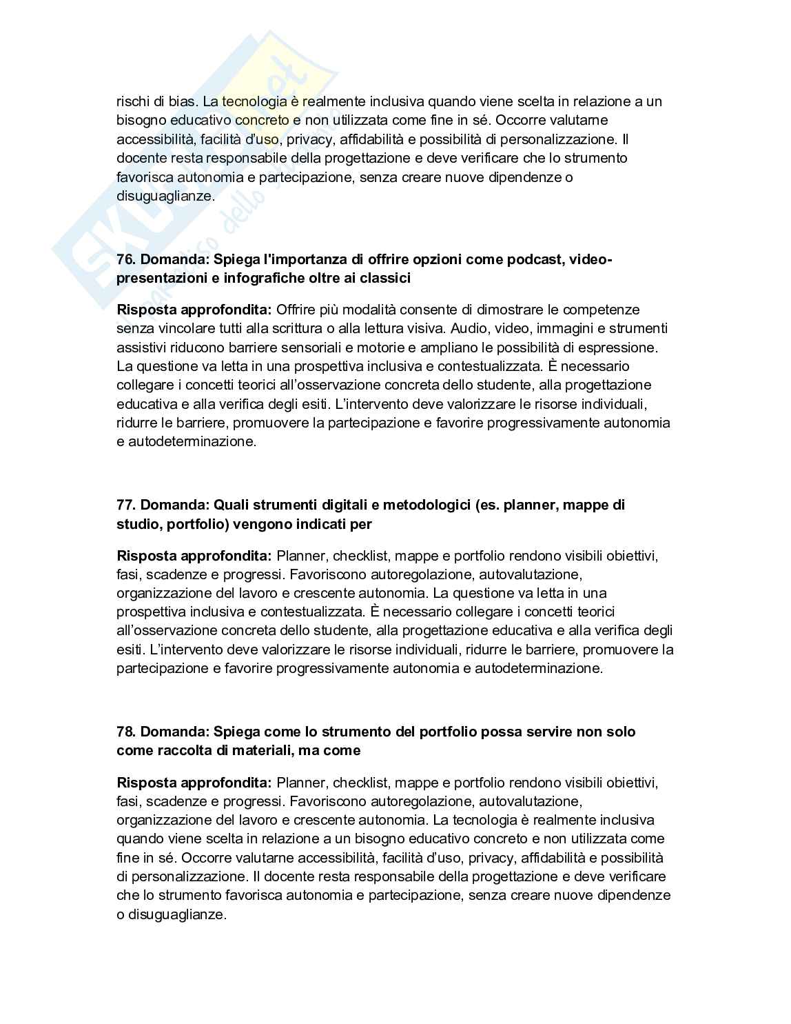 Risposte aperte Pedagogia dell'intervento educativo speciale, paniere con data 03/02/2026  Pag. 21