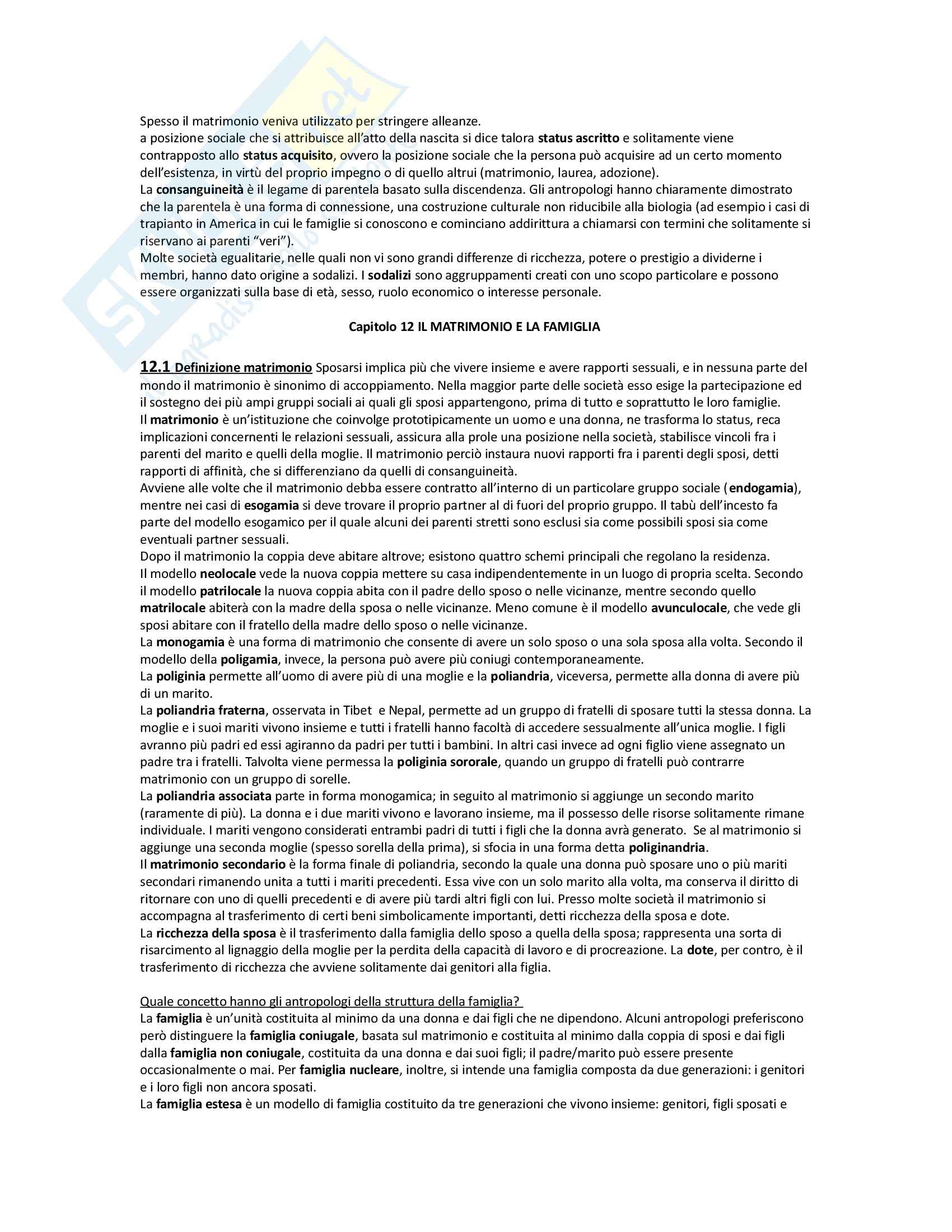 Riassunto esame, prof. Ligi, libro consigliato Antropologia culturale di Schultz e Lavenda Pag. 21