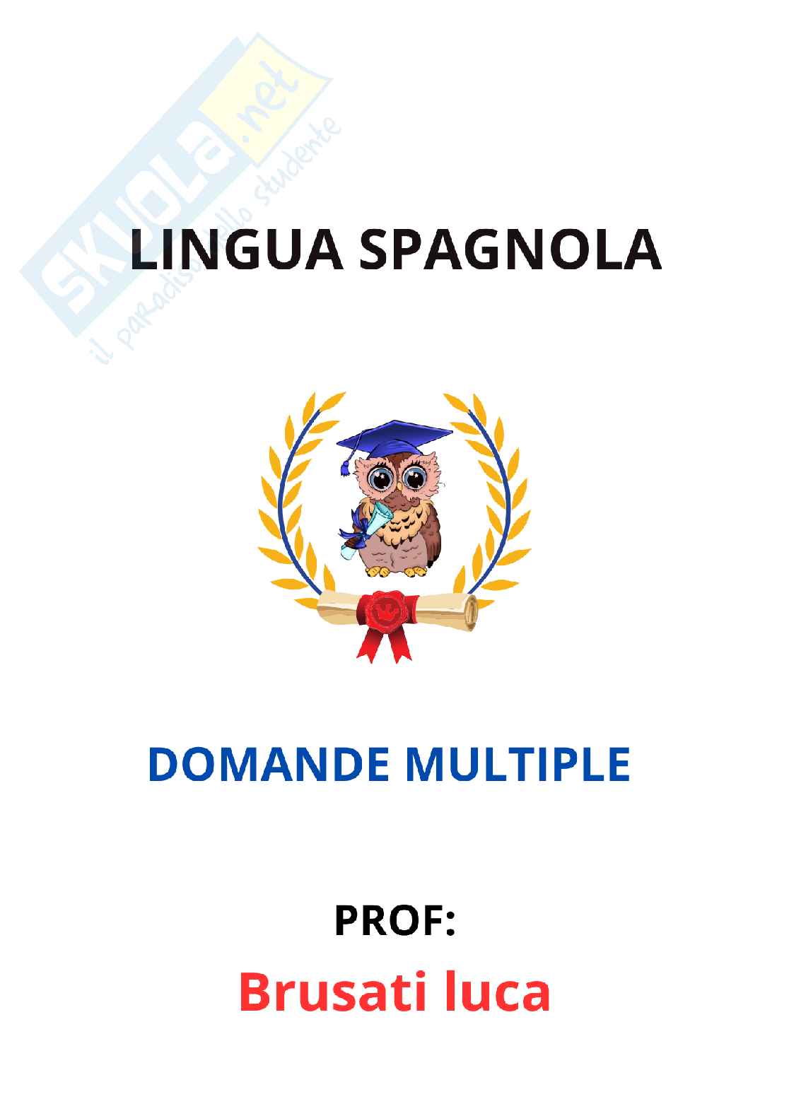 Paniere Lingua spagnola - Risposte multiple - aggiornato (2026) Pag. 1